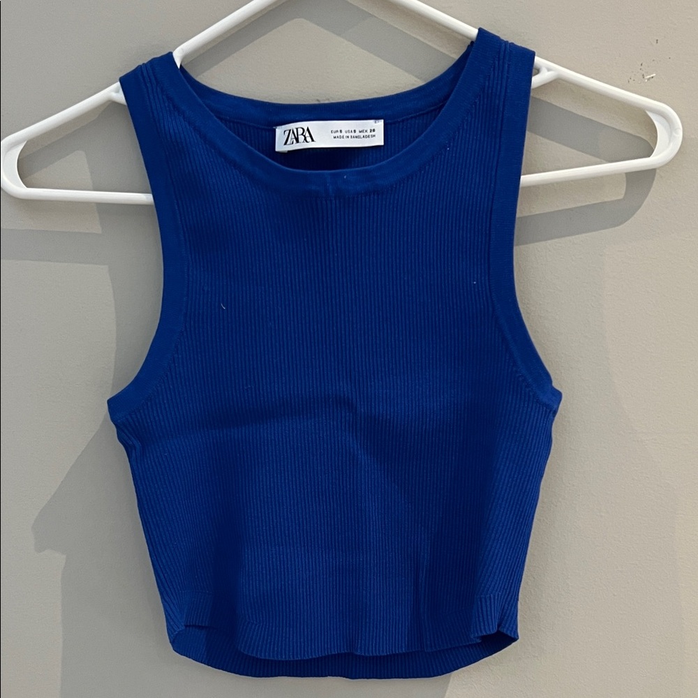ZARA Women's Deep Blue Ribbed Crop Top
